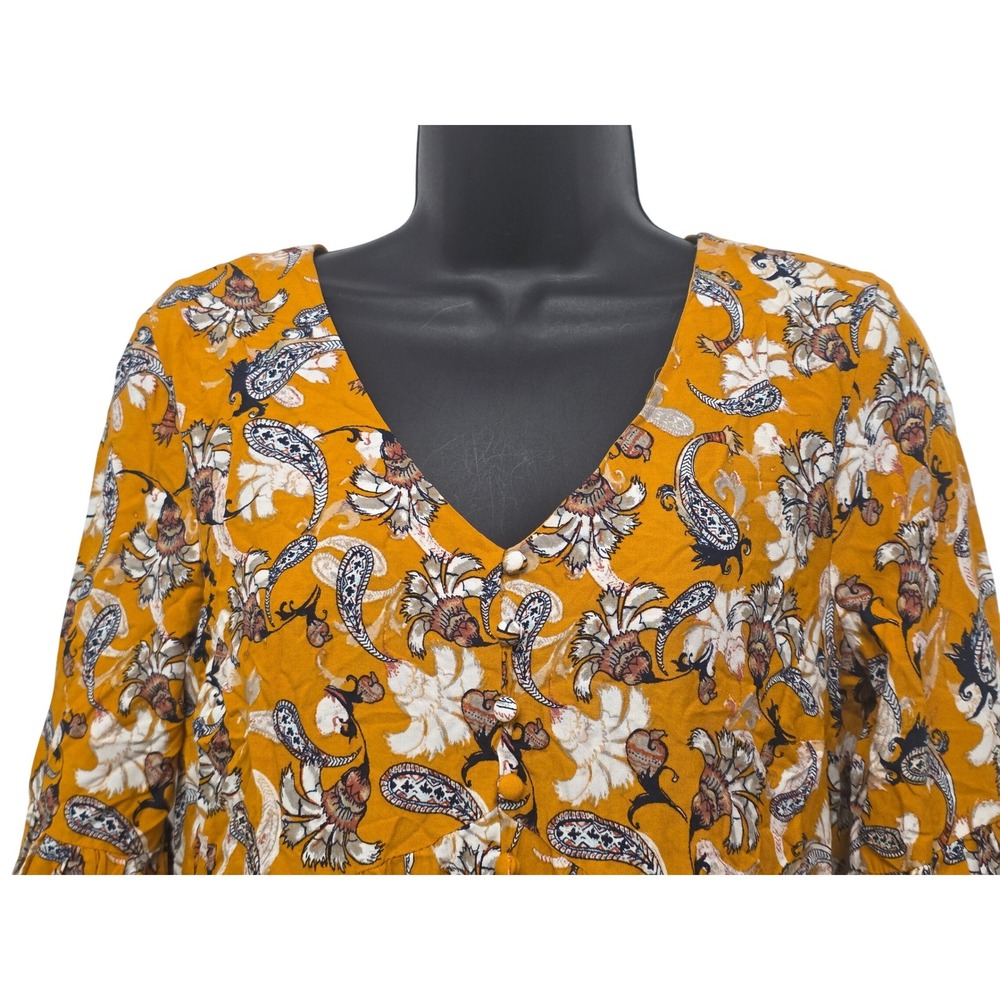 EST. 1946 Women's Small Floral Print V Neck Long Sleeve Babydoll Mini Dress - Picture 2 of 10